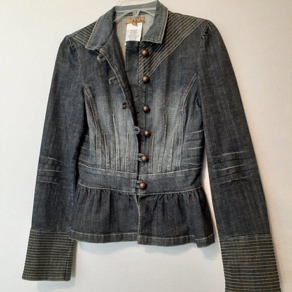 See Thru Soul Jackets & Blazers - See THRU SOUL Short Denim Jacket w Waistband, Bottom Ruffle; Size Small